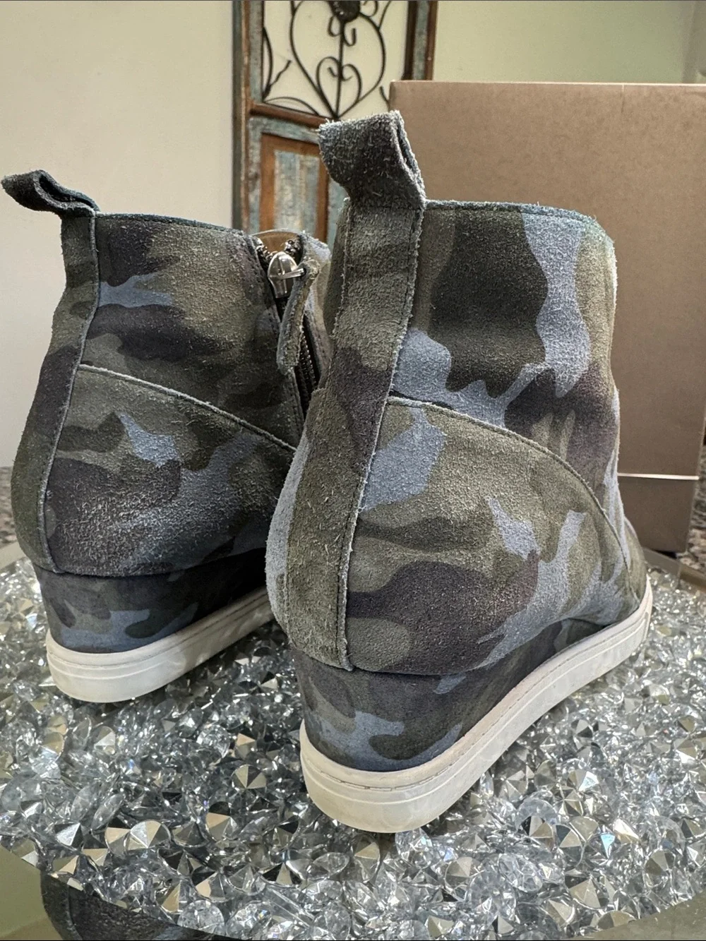 Lines Paolo suede Green and blue Camo Wedge Sneaker